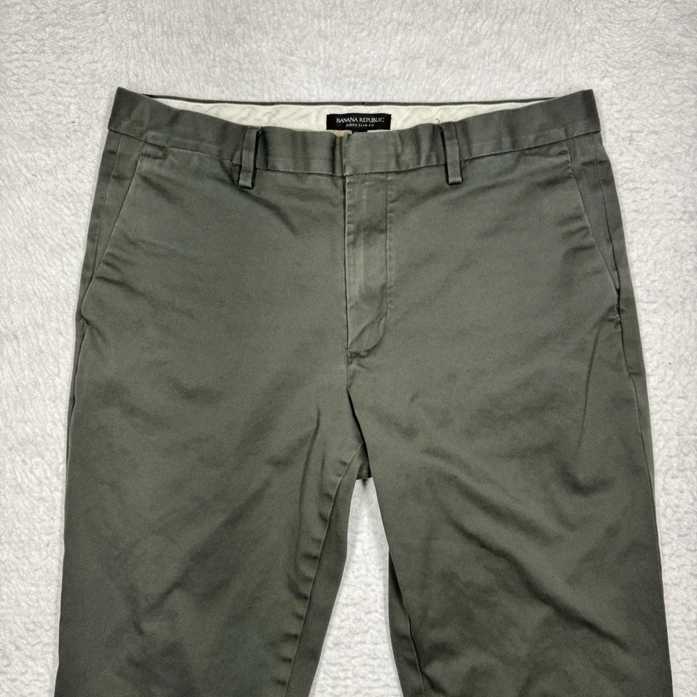 Banana Republic Aiden Slim Fit Chino Pants Olive Green Tapered Leg Men's 33x30 - Picture 2 of 13
